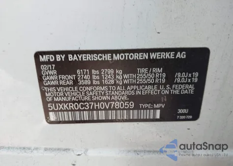 2017 BMW X5 xDrive35I z USA, uszkodzony, nr VIN 5UXKR0C37H0V78059